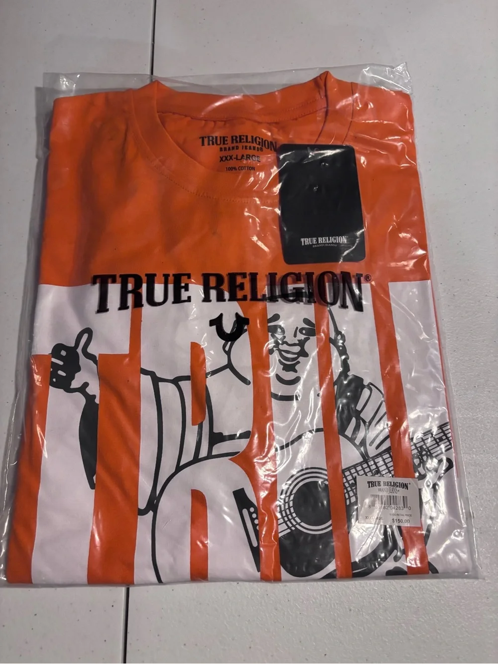 True Religion Orange Tee with White Logo Graphic